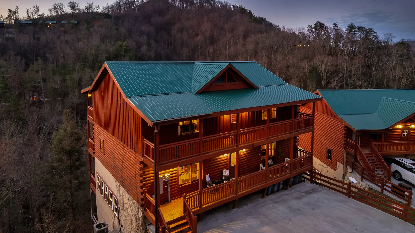 Blackhawk Lodge, a 6 bedroom home in Sevierville TN at twilight