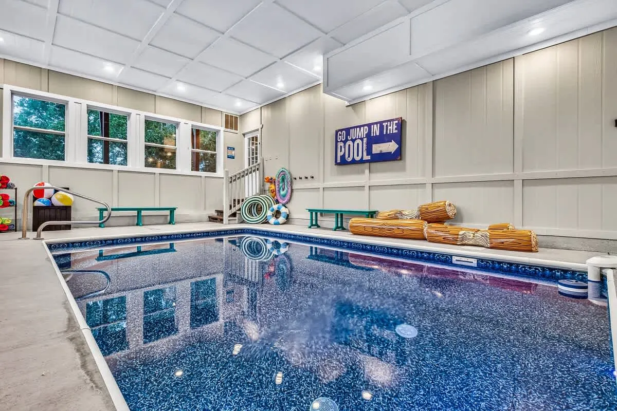 Private heated indoor pool at Blue Smoke Lodge