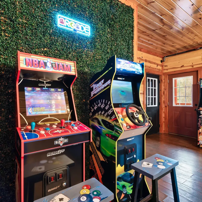 Arcade cabinets in a game room