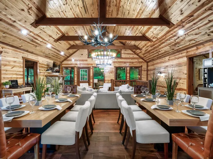 Dining room set for a large group