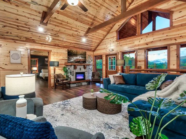 Great room with a view of the mountains