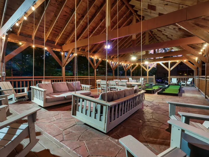 Covered pavilion with swing seating