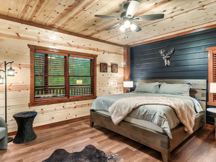 King bedroom with a dark accent wall